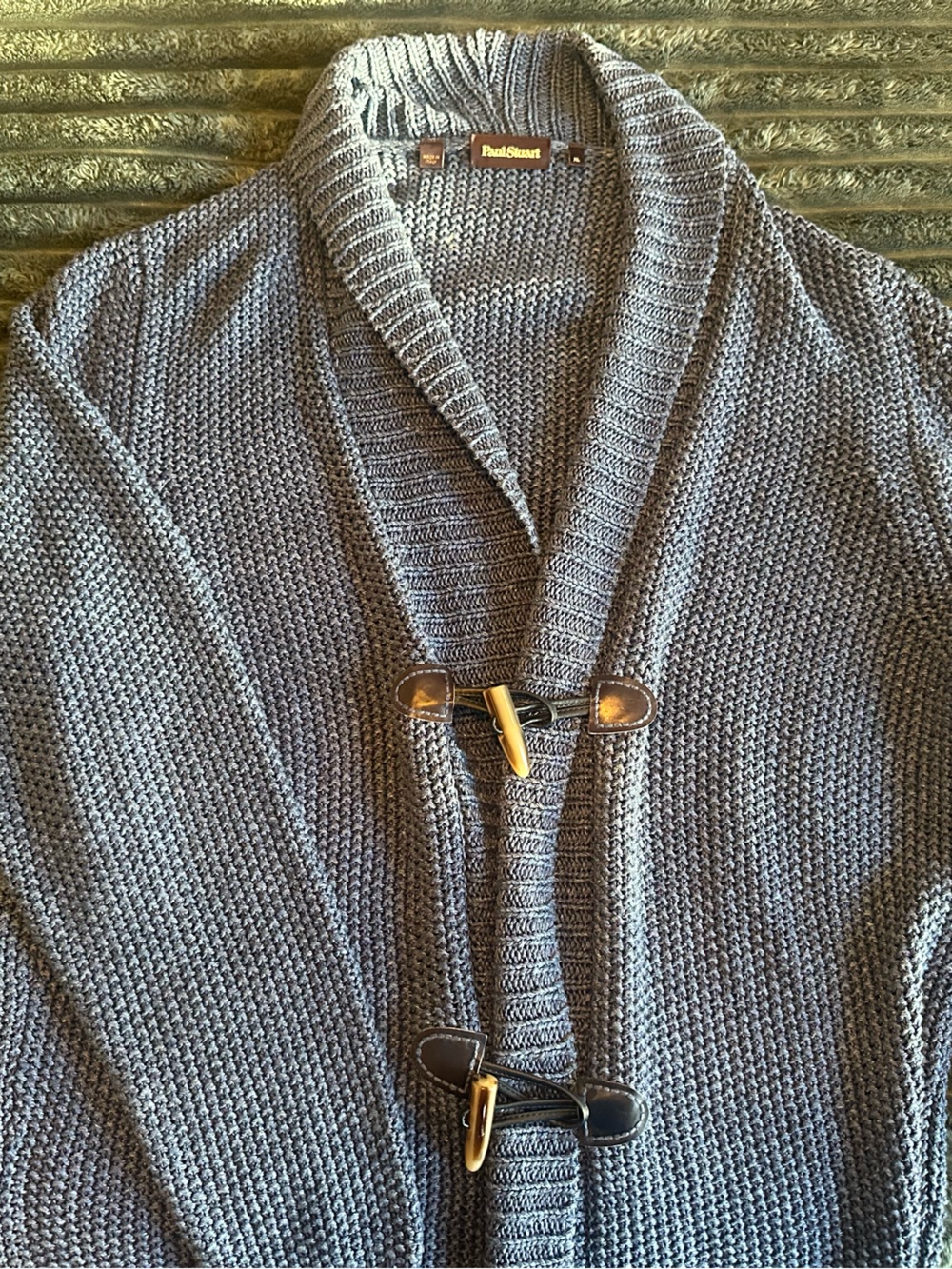Paul Stuart Italy 100% Linen Shawl Collar Toggle Cardigan Sweater XL Blue